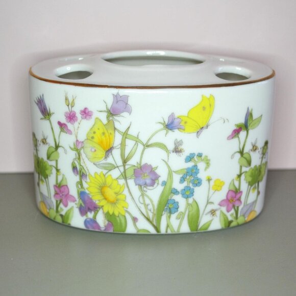 Vintage Decorative Ceramic 3 Piece Bath Set Enesco Japan Butterflies And Flowers - Picture 2 of 12